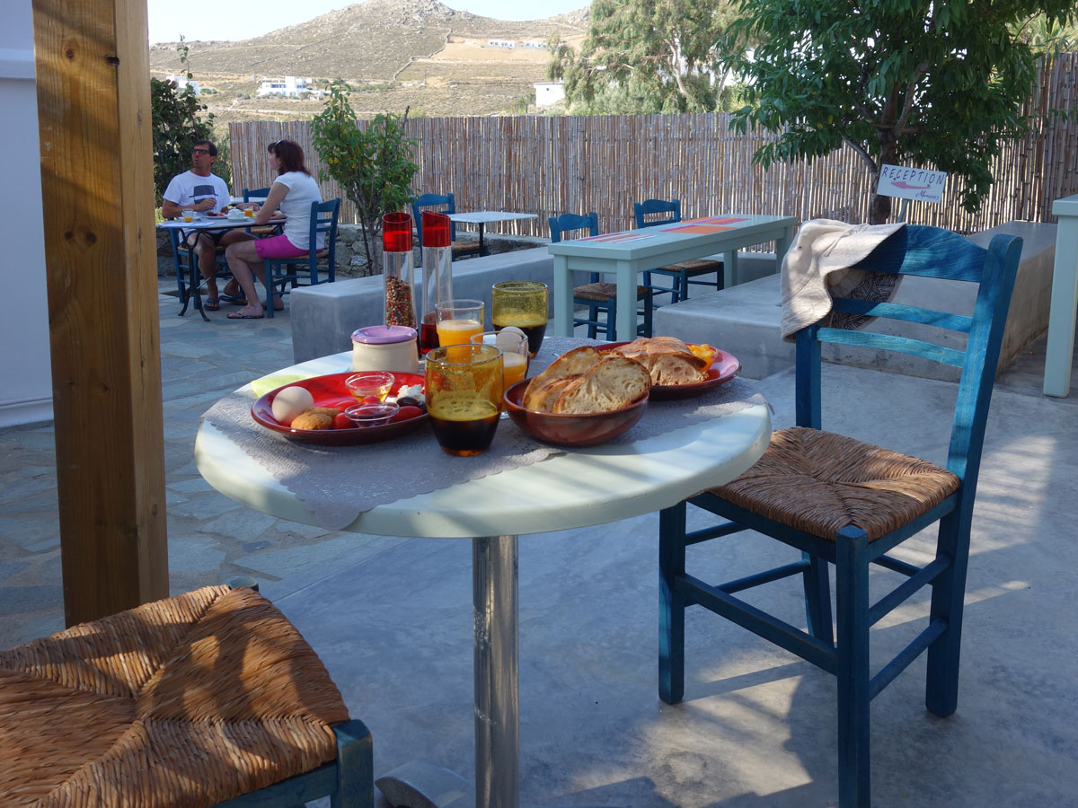 Rich breakfast at Maroussa's apartments in Serifos
